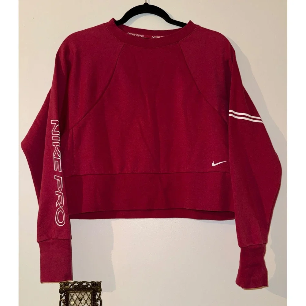 Nike Pro Burgundy Cropped‎ Oversized Sweatshirt Women's S Dri Fit Athletic Fit